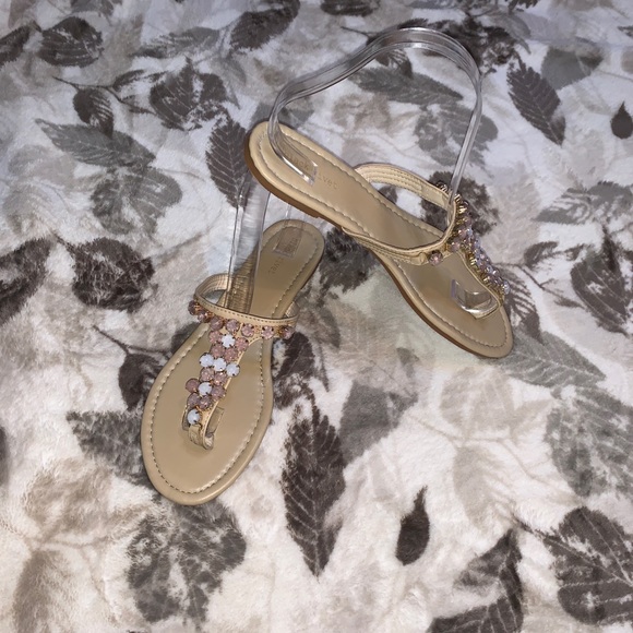 Black Rivet Shoes Black Rivet Gold Rhinestone Thong Sandals Size 95